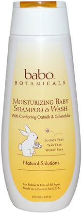 Moisturizing Baby Shampoo & Wash, Oatmilk & Calendula, 8 fl oz (237 ml) by Babo Botanicals-Bad, Skönhet, Schampo, Barnschampo, Duschgel, Barn Kroppsvask, Barn Duschgel