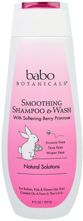 Smoothing Shampoo & Wash, Berry Primrose, 8 fl oz (237 ml) by Babo Botanicals-Bad, Skönhet, Schampo, Barnschampo, Duschgel, Barn Kroppsvask, Barn Duschgel