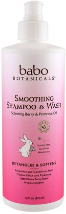 Smoothing Shampoo & Wash, Softening Berry & Primrose Oil, 16 fl oz (473 ml) by Babo Botanicals-Bad, Skönhet, Schampo, Barnschampo, Duschgel, Barn Kroppsvask, Barn Duschgel
