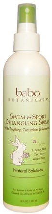 Swim & Sport Detangling Spray, Cucumber Aloe Vera, 8 fl oz (237 ml) by Babo Botanicals-Bad, Skönhet, Balsam, Barn Balsam, Barn Detangler