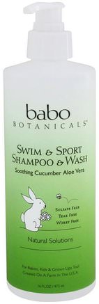 Swim & Sport Shampoo & Wash, Cucumber Aloe Vera, 16 fl oz (473 ml) by Babo Botanicals-Bad, Skönhet, Schampo, Barnschampo, Duschgel, Barn Kroppsvask, Barn Duschgel