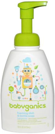 Foaming Dish & Bottle Soap, Fragrance Free, 16 fl oz (473 ml) by BabyGanics-Hem, Diskmaskin, Diskmedel