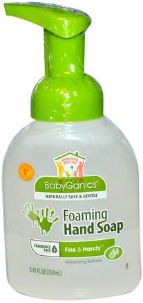 Foaming Hand Soap, Fragrance Free, 8 fl oz (236 ml) by BabyGanics-Bad, Skönhet, Tvål, Skummande Tvål, Barnhälsa, Barntvål