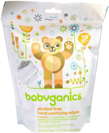 Hand Sanitizing Wipes, Alcohol Free, Mandarin, 75 On-the-Go Wipes by BabyGanics-Bad, Skönhet, Handtvättmedel