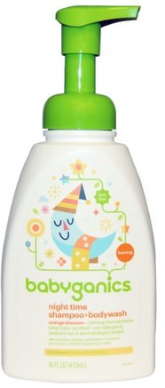 Night Time Shampoo + Bodywash, Orange Blossom, 16 fl oz (473 ml) by BabyGanics-Bad, Skönhet, Schampo, Barnschampo, Duschgel, Barn Kroppsvask, Barn Duschgel