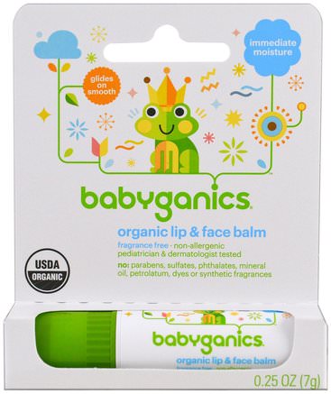 Organic Lip & Face Balm, 0.25 oz (7 g) by BabyGanics-Bad, Skönhet, Läppvård, Läppbalsam
