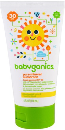 Pure Mineral Sunscreen Lotion, SPF 30, 4 oz (118 ml) by BabyGanics-Hälsa, Hudvård, Bad, Skönhet, Solskyddsmedel, Spf 30-45