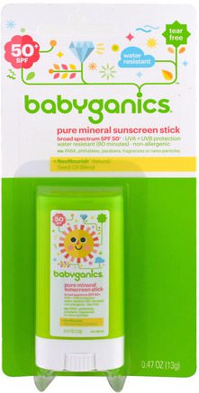 Pure Mineral Sunscreen Stick, SPF 50+, 0.47 oz (13 g) by BabyGanics-Bad, Skönhet, Solskyddsmedel, Barn Och Solskyddsmedel