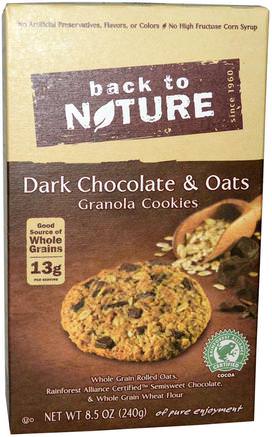 Granola Cookies, Dark Chocolate & Oats, 8.5 oz (240 g) by Back to Nature-Mat, Mellanmål, Kakor