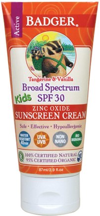Active Kids, Zinc Oxide Sunscreen Cream, SPF 30, Tangerine & Vanilla, 2.9 fl oz (87 ml) by Badger Company-Hälsa, Hudvård, Bad, Skönhet, Solskyddsmedel, Spf 30-45
