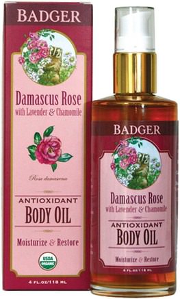 Antioxidant Body Oil, Damascus Rose, 4 fl oz (118 ml) by Badger Company-Hälsa, Hudvård, Skönhet, Ansiktsvård