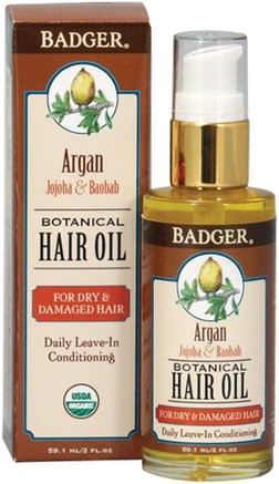 Argan Botanical Hair Oil, Jojoba & Baobab, 2 fl oz (59.1 ml) by Badger Company-Bad, Skönhet, Argan, Hudvård