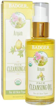 Argan Face Cleansing Oil, For All Skin Types, 2 fl oz (59.1 ml) by Badger Company-Bad, Skönhet, Argan, Hudvård