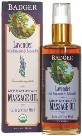 Aromatherapy Massage Oil, Lavender with Bergamot & Balsam Fir, 4 fl oz (118 ml) by Badger Company-Hälsa, Hudvård, Massageolja