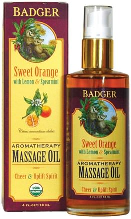 Aromatherapy Massage Oil, Sweet Orange with Lemon & Spearmint, 4 fl oz (118 ml) by Badger Company-Hälsa, Hudvård, Massageolja