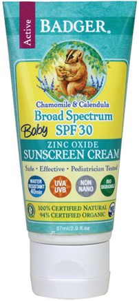 Baby Sunscreen Cream, Broad Spectrum SPF 30, Chamomile & Calendula, 2.9 fl oz (87 ml) by Badger Company-Hälsa, Hudvård, Bad, Skönhet, Solskyddsmedel, Spf 30-45