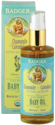 Calming Baby Oil, Chamomile & Calendula, 4 fl oz (118 ml) by Badger Company-Barns Hälsa, Diapering, Babypulveroljor