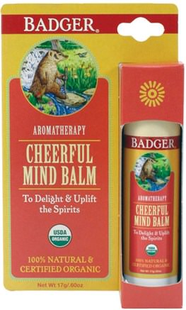 Cheerful Mind Balm, Sweet Orange & Spearmint.60 oz (17 g) by Badger Company-Hälsa, Humör, Bad, Skönhet, Aromaterapi Eteriska Oljor