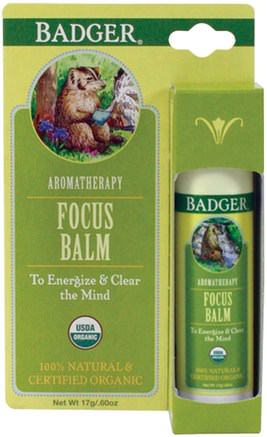 Focus Balm, Grapefruit & Ginger.60 oz (17 g) by Badger Company-Bad, Skönhet, Aromaterapi Eteriska Oljor