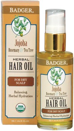 Jojoba Herbal Hair Oil, Rosemary & Tea Tree, 2 fl oz (59.1 ml) by Badger Company-Bad, Skönhet, Hår, Hårbotten, Schampo, Balsam