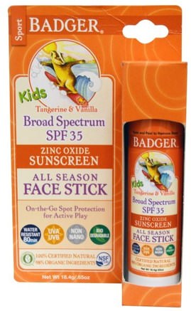 Kids Zinc Oxide Sunscreen All Season Face Stick, SPF 35, Tangerine & Vanilla.65 oz (18.4 g) by Badger Company-Hälsa, Hudvård, Bad, Skönhet, Solskyddsmedel, Spf 30-45
