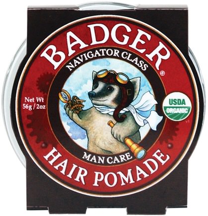 Organic Hair Pomade, Navigator Class, Man Care, 2 oz (56 g) by Badger Company-Bad, Skönhet, Hår, Hårbotten, Hårvård, Hår Styling Gel