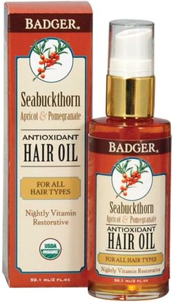 Seabuckthorn Antioxidant Hair Oil, Apricot & Pomegranate, 2 fl oz (59.1 ml) by Badger Company-Bad, Skönhet, Hår, Hårbotten, Schampo, Balsam