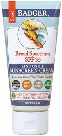 Sport Sunscreen Cream, Broad Spectrum SPF 35, Unscented, 2.9 fl oz (87 ml) by Badger Company-Hälsa, Hudvård, Bad, Skönhet, Solskyddsmedel, Spf 30-45
