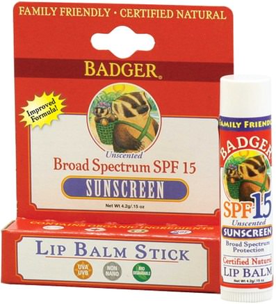 Sunscreen Lip Balm Stick, SPF 15, Unscented.15 oz (4.2 g) by Badger Company-Bad, Skönhet, Läppvård, Läppsolskydd, Läppbalsam