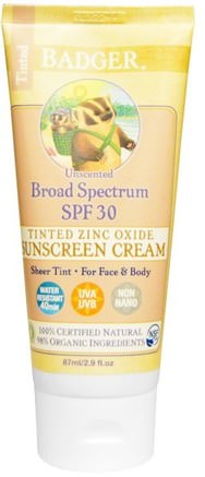 Tinted Zinc Oxide Sunscreen Cream, Broad Spectrum SPF 30, Unscented, 2.9 fl oz (87 ml) by Badger Company-Hälsa, Hudvård, Bad, Skönhet, Solskyddsmedel, Spf 30-45