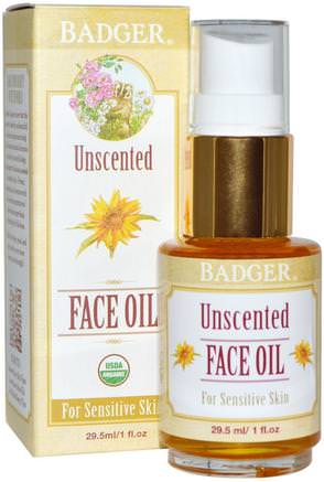 Unscented Face Oil, For Sensitive Skin, 1 fl oz (29.5 ml) by Badger Company-Skönhet, Ansiktsvård, Hudtyp Rosacea, Känslig Hud