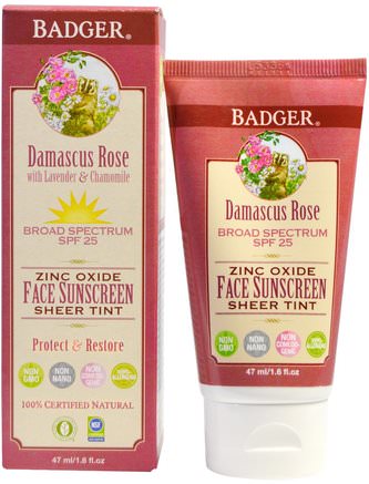 Zinc Oxide Face Sunscreen Sheer Tint, SPF 25, Damascus Rose, 1.6 fl oz (47 ml) by Badger Company-Hälsa, Hudvård, Bad, Skönhet, Solskyddsmedel, Spf 05-25