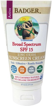 Zinc Oxide Sunscreen Cream, Broad Spectrum SPF 15, Unscented, 2.9 fl oz (87 ml) by Badger Company-Hälsa, Hudvård, Bad, Skönhet, Solskyddsmedel, Spf 05-25