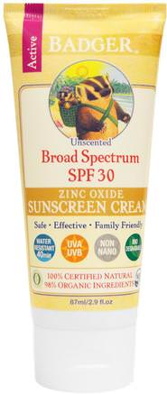 Zinc Oxide Sunscreen Cream, SPF 30, Unscented, 2.9 fl oz (87 ml) by Badger Company-Hälsa, Hudvård, Bad, Skönhet, Solskyddsmedel, Spf 30-45