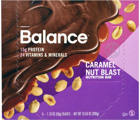 Nutrition Bar, Caramel Nut Blast, 6 Bars, 1.76 oz (50 g) Each by Balance Bar-Kosttillskott, Näringsmässiga Barer, Snacks, Hälsosam Tilltugg