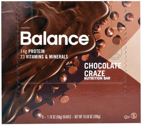 Nutrition Bar, Chocolate Craze, 6 Bars, 1.76 oz (50 g) Each by Balance Bar-Kosttillskott, Näringsmässiga Barer, Värmekänsliga Produkter