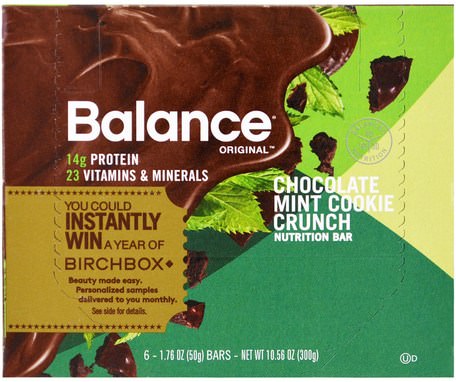 Nutrition Bar, Chocolate Mint Cookie Crunch, 6 Bars, 1.76 oz (50 g) Each by Balance Bar-Kosttillskott, Näringsmässiga Barer, Snacks, Hälsosam Tilltugg
