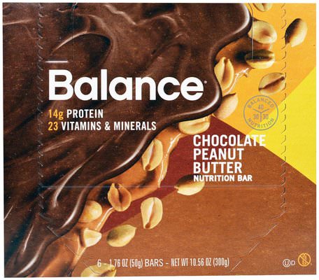 Nutrition Bar, Chocolate Peanut Butter, 6 Bars, 1.76 oz (50 g) Each by Balance Bar-Kosttillskott, Näringsmässiga Barer, Snacks, Hälsosam Tilltugg