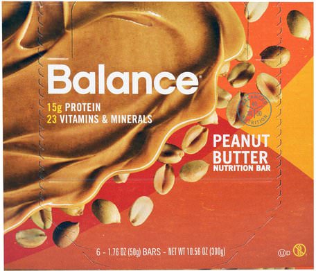 Nutrition Bar, Peanut Butter, 6 Bars, 1.76 oz (50 g) Each by Balance Bar-Kosttillskott, Näringsmässiga Barer, Snacks, Hälsosam Tilltugg