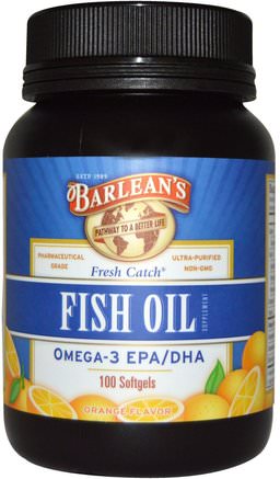 Fresh Catch, Fish Oil Supplement, Omega-3 EPA/DHA, Orange Flavor, 100 Softgels by Barleans-Kosttillskott, Efa Omega 3 6 9 (Epa Dha), Dha, Epa, Fiskolja Mjölk