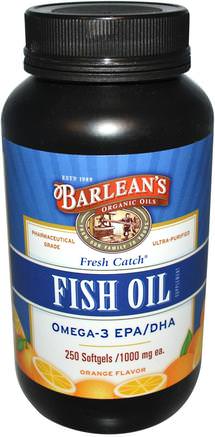 Fresh Catch, Fish Oil Supplement, Omega-3 EPA/DHA, Orange Flavor, 1000 mg, 250 Softgels by Barleans-Kosttillskott, Efa Omega 3 6 9 (Epa Dha), Dha, Epa, Fiskolja Mjölk