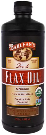 Organic Fresh Flax Oil, 32 fl oz (946 ml) by Barleans-Kosttillskott, Efa Omega 3 6 9 (Epa Dha), Linfröolja, Barleans Linoljor