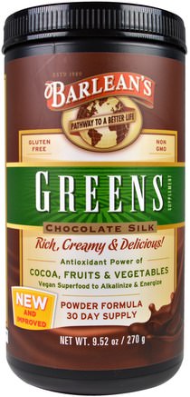 Greens, Powder Formula, Chocolate Silk, 9.52 oz (270 g) by Barleans-Kosttillskott, Superfoods, Barleans Greener