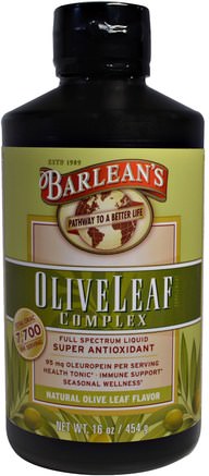 Olive Leaf Complex, Natural Olive Leaf Flavor, 16 oz (454 g) by Barleans-Kosttillskott, Antioxidanter, Kall Influensa Och Viral, Olivblad