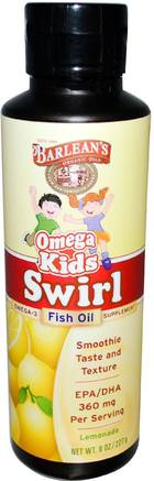 Omega Kids Swirl, Fish Oil, Lemonade, 8 oz (227 g) by Barleans-Kosttillskott, Efa Omega 3 6 9 (Epa Dha), Flytande Fiskolja