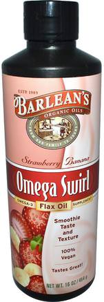 Omega Swirl, Flax Oil, Strawberry Banana, 16 oz (454 g) by Barleans-Kosttillskott, Efa Omega 3 6 9 (Epa Dha), Barleans Linfröer