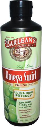 Omega Swirl, Ultra High Potency Fish Oil, Key Lime, 16 oz (454 g) by Barleans-Kosttillskott, Efa Omega 3 6 9 (Epa Dha), Flytande Fiskolja, Barleansfiskoljor