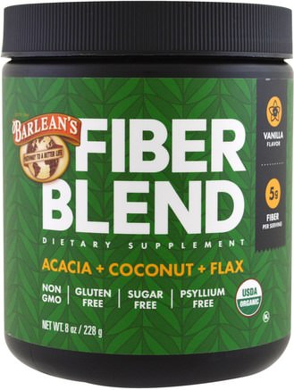 Organic Fiber Blend, Vanilla Flavor, 8 oz (228 g) by Barleans-Kosttillskott, Fiber