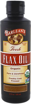 Organic Fresh, Flax Oil, 12 fl oz (355 ml) by Barleans-Kosttillskott, Efa Omega 3 6 9 (Epa Dha), Linfröolja, Barleans Linoljor