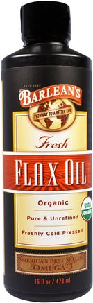 Organic Fresh, Flax Oil, 16 oz (473 ml) by Barleans-Kosttillskott, Efa Omega 3 6 9 (Epa Dha), Linfröolja, Barleans Linoljor